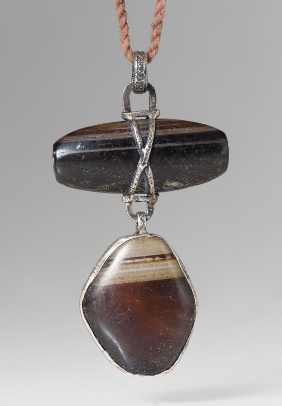 Lou Zeldis Sterling Silver & Brown Agate Necklace	