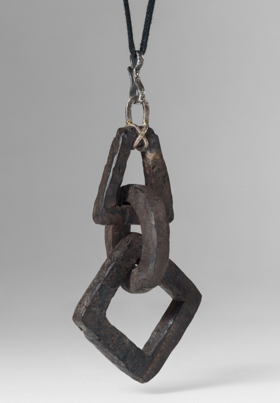 Lou Zeldis Sterling Silver & Carved Blackwood Chain Pendant	