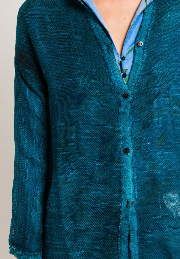 Avant Toi Linen/Cotton Mesh Shirt Jacket in Turquoise
