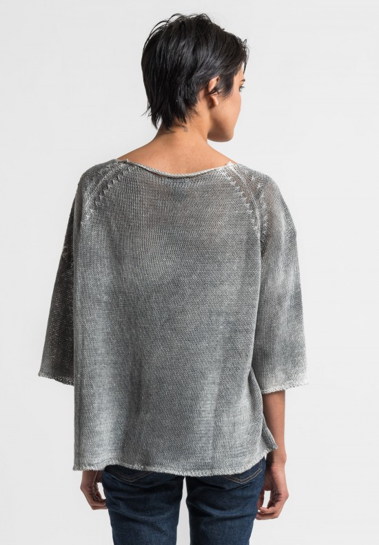 Avant Toi Loose Weave Linen Embroidered Sweater in Delfino	