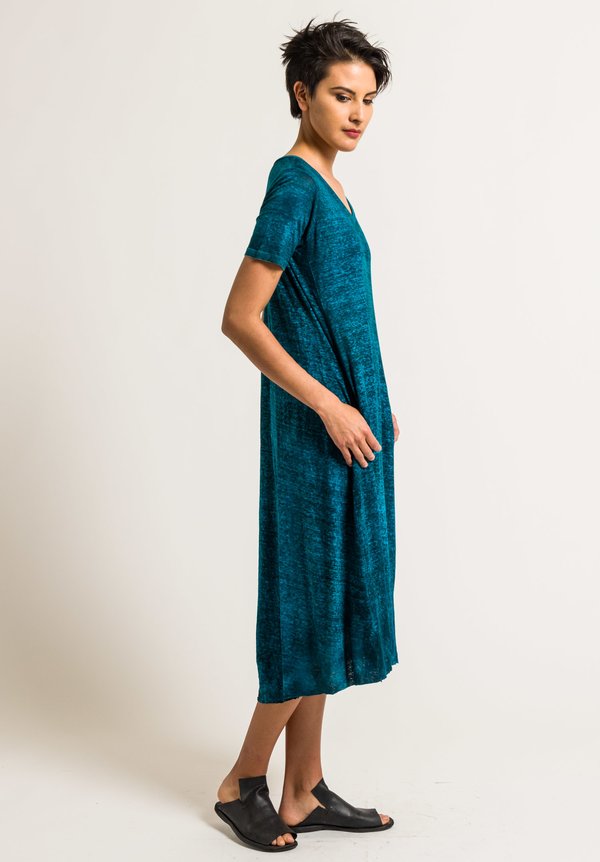 Avant Toi Lightweight Linen Long Dress in Turquoise
