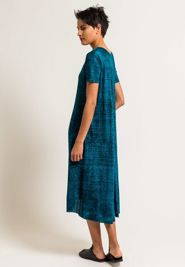 Avant Toi Lightweight Linen Long Dress in Turquoise