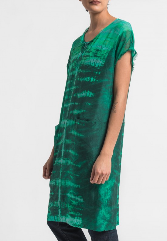 Raquel Allegra Silk Contrast Panel Dress in Emerald	
