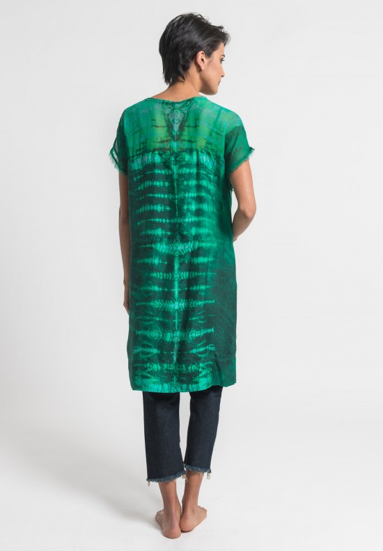 Raquel Allegra Silk Contrast Panel Dress in Emerald	