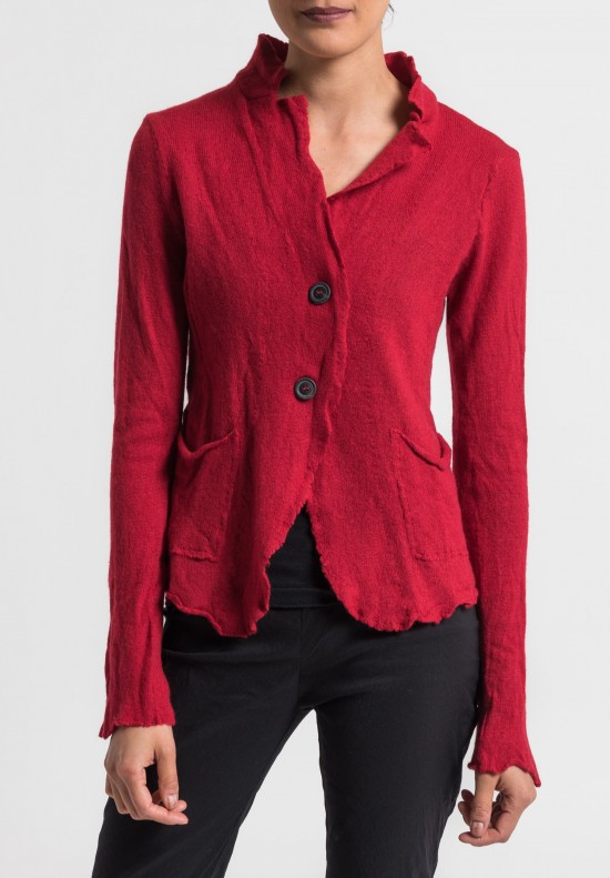 Rundholz Cashmere Notch Collar Cardigan in Tomato	