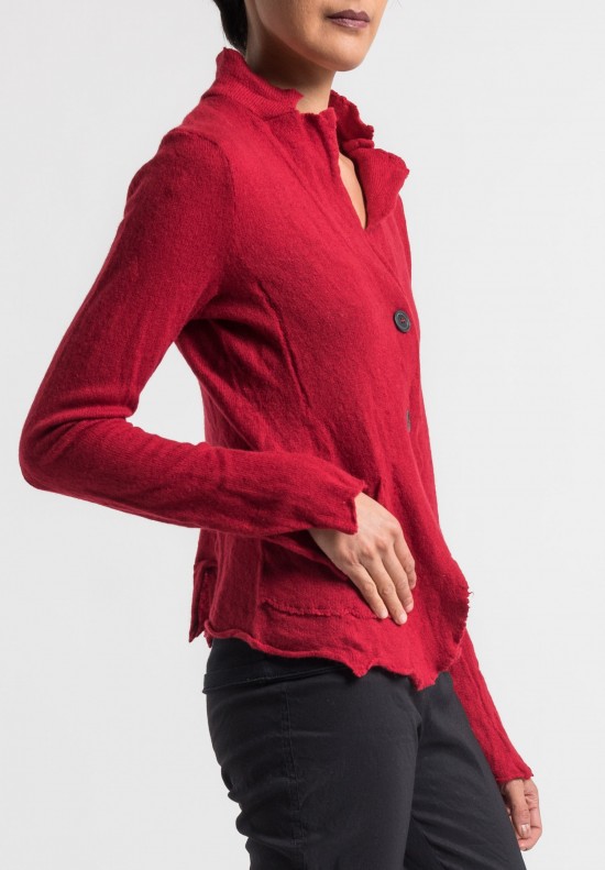 Rundholz Cashmere Notch Collar Cardigan in Tomato	