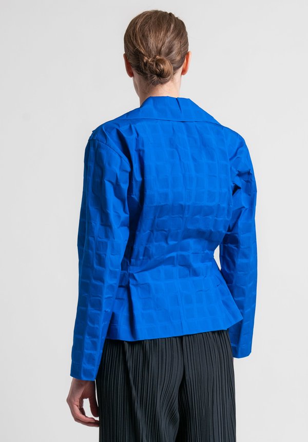 Issey Miyake Crumpled Grid Jacket in Blue	