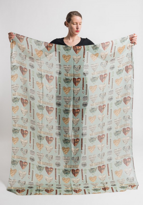 Benny Setti Modal/Cashmere Vintage Hearts Print Scarf in Blue	