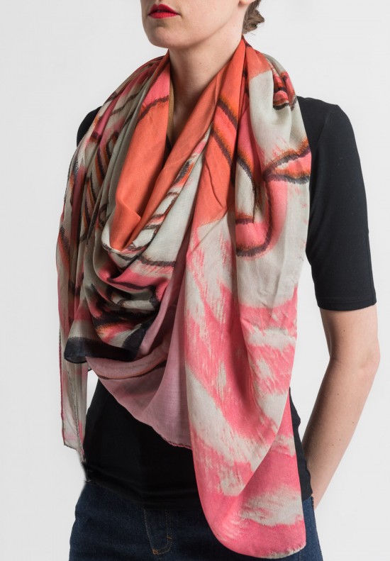 Benny Setti Modal/Cashmere Love Print Scarf in Pink	