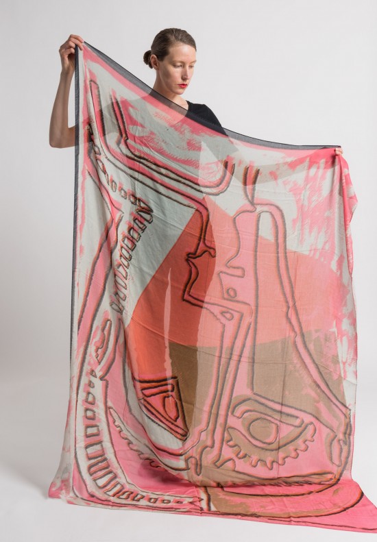 Benny Setti Modal/Cashmere Love Print Scarf in Pink	