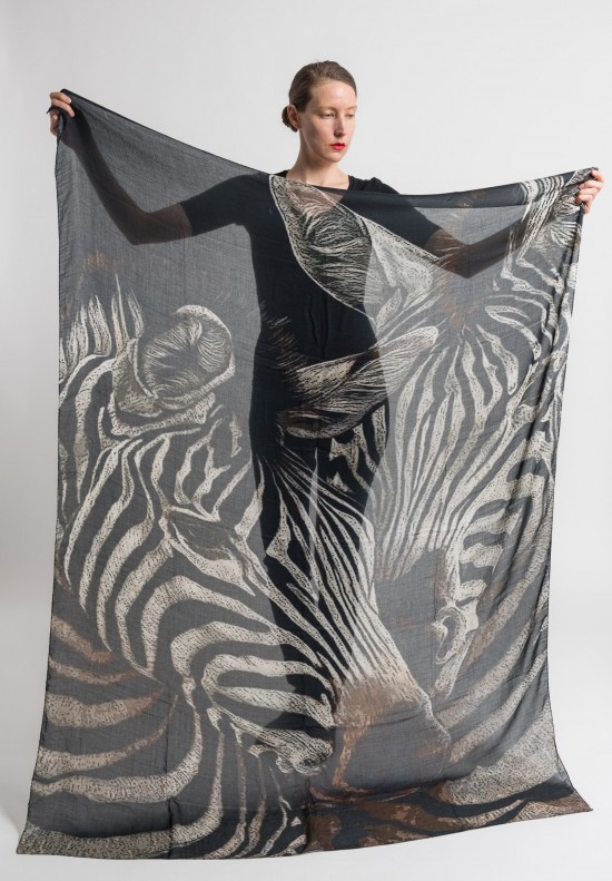 Benny Setti Modal/Cashmere Zebra Print Scarf in Black/White	