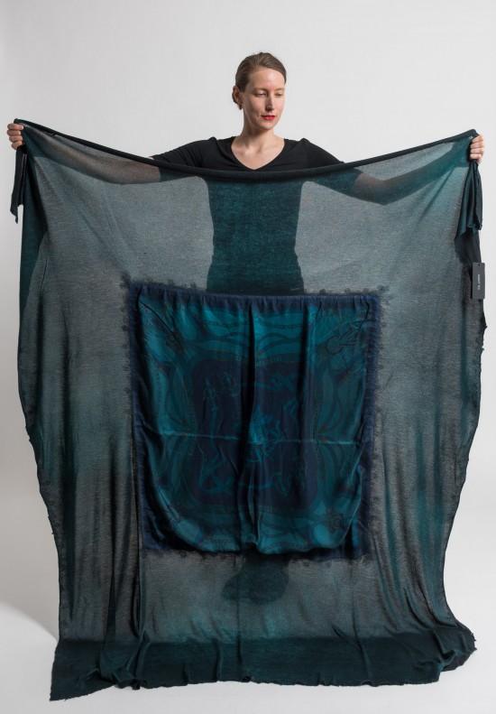 Avant Toi Jumbo Felted Silk Ropes & Bits Print Shawl in Turquoise	