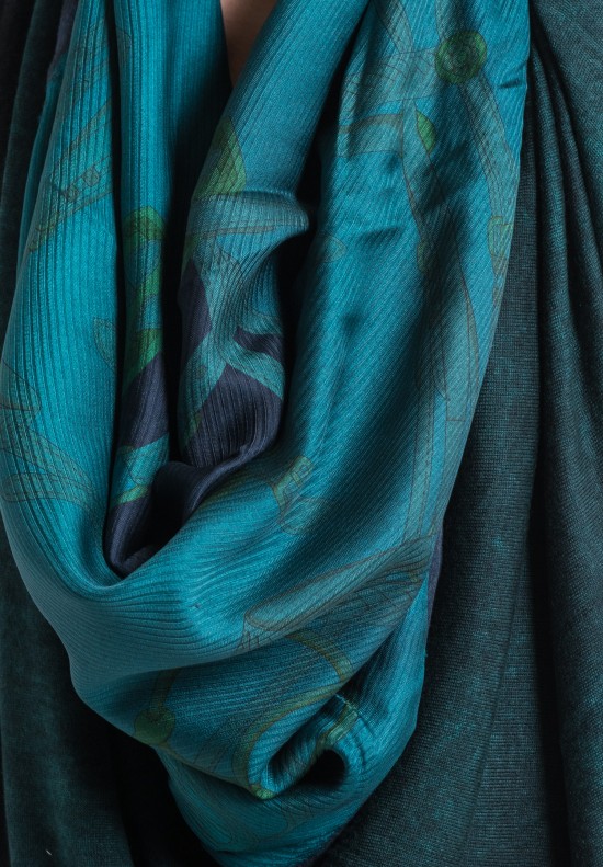 Avant Toi Jumbo Felted Silk Belts Print Shawl in Turquoise	