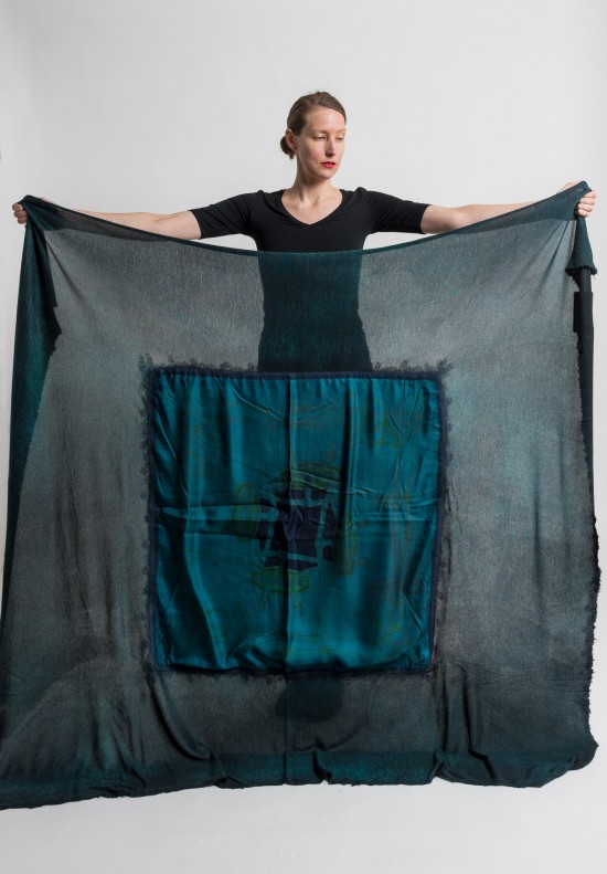 Avant Toi Jumbo Felted Silk Belts Print Shawl in Turquoise	