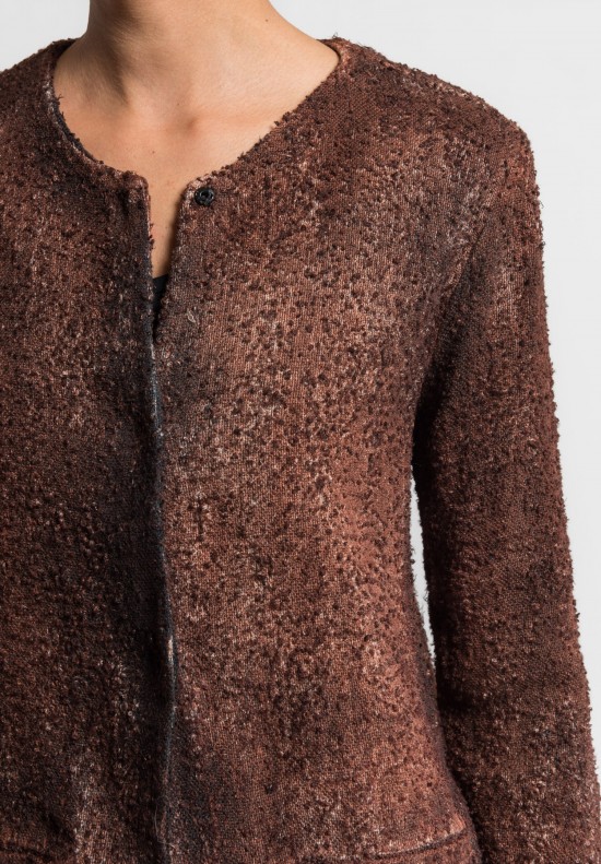 Avant Toi Linen/Cotton Boucle Collarless Jacket in Cocoa	