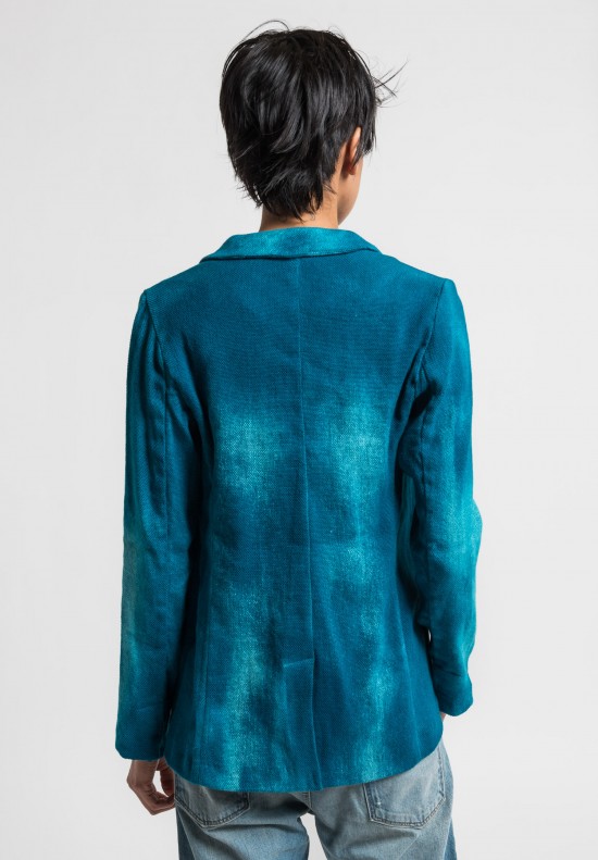 Avant Toi Cotton/Linen Hand Painted Ombre Jacket in Turquoise	