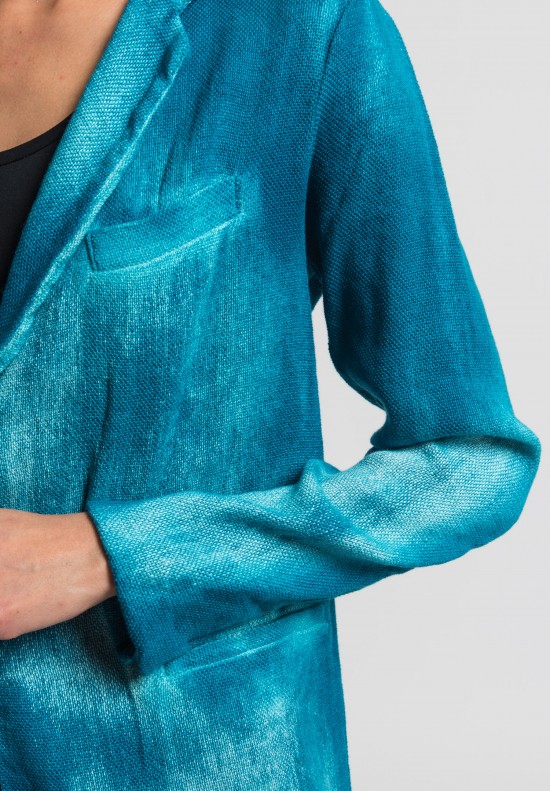 Avant Toi Cotton/Linen Hand Painted Ombre Jacket in Turquoise	