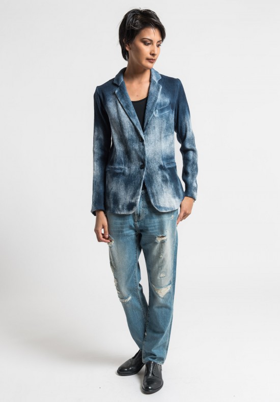 Avant Toi Cotton/Linen Hand Painted Ombre Jacket in Blue Navy	