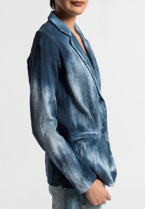 Avant Toi Cotton/Linen Hand Painted Ombre Jacket in Blue Navy	