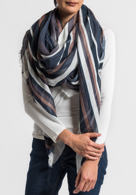Som Les Dues Modal/Linen Coffee with Cinnamon Printed Scarf in Brown	