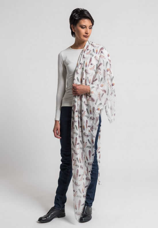 Som Les Dues Modal/Cashmere Flying Green Printed Scarf in Cream	