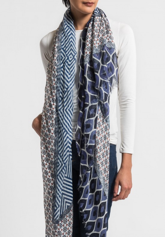Som Les Dues Modal/Cashmere Floor Printed Scarf in Blue	