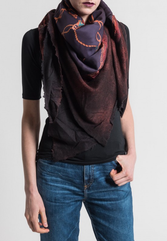 Avant Toi Felted Silk Saddle Print Scarf in Canyon	
