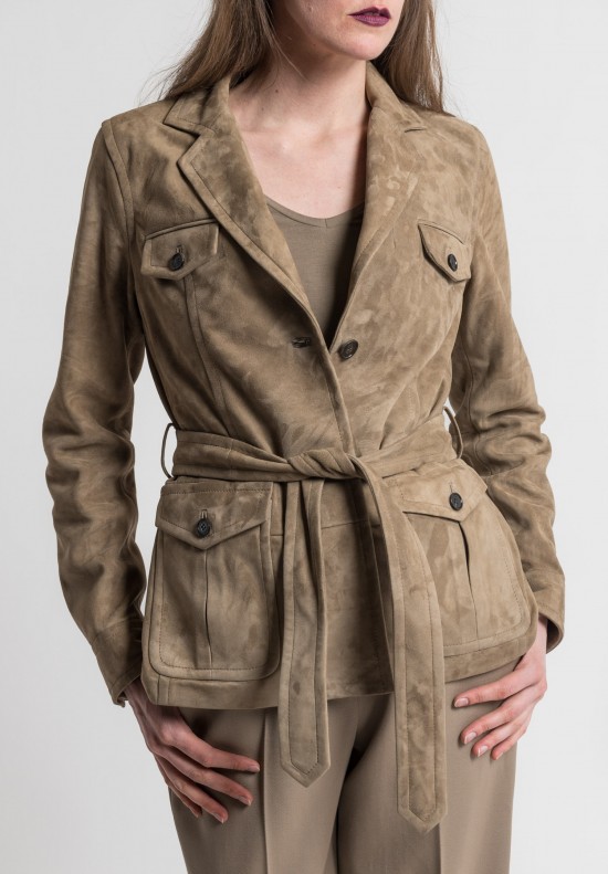 Pauw Belted Suede Jacket in Sand	