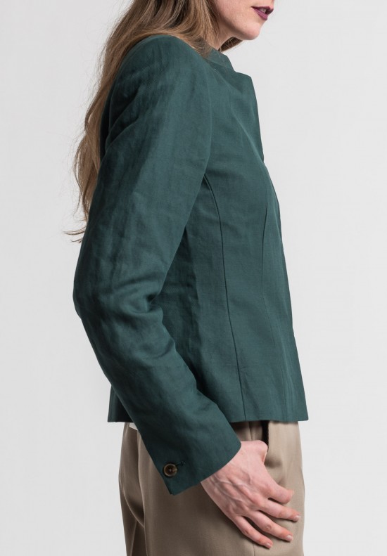 Pauw Linen/Cotton Tailored Blazer in Dark Emerald	