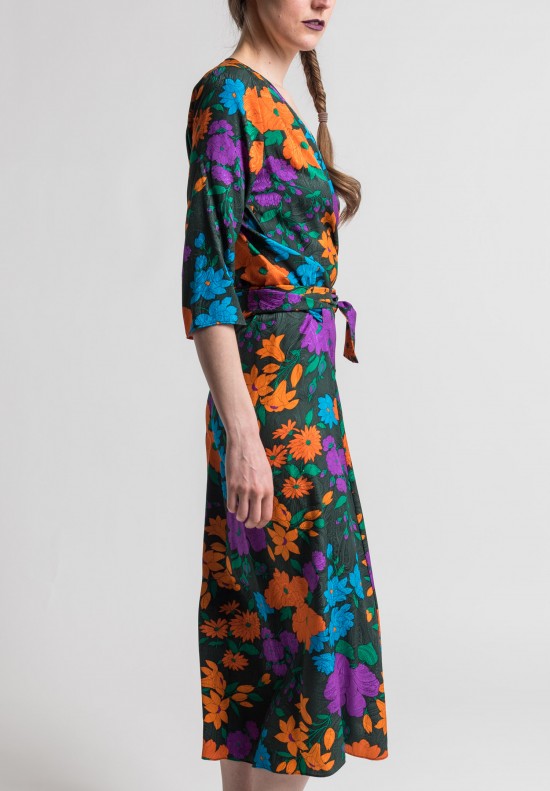 Warm Silk Jacquard Eden Wrap Dress in Jungle	