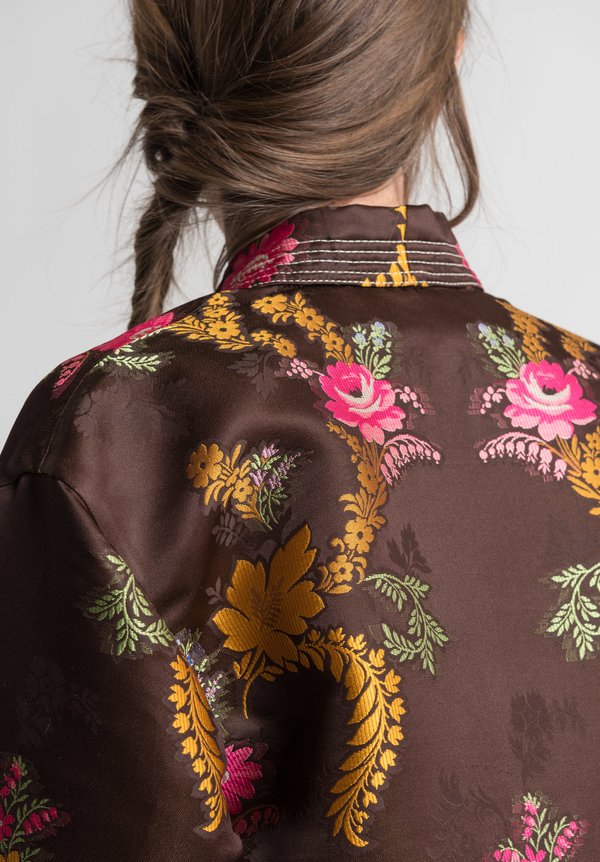 Etro Runway Relaxed Floral Jacquard Kimono Jacket in Brown	