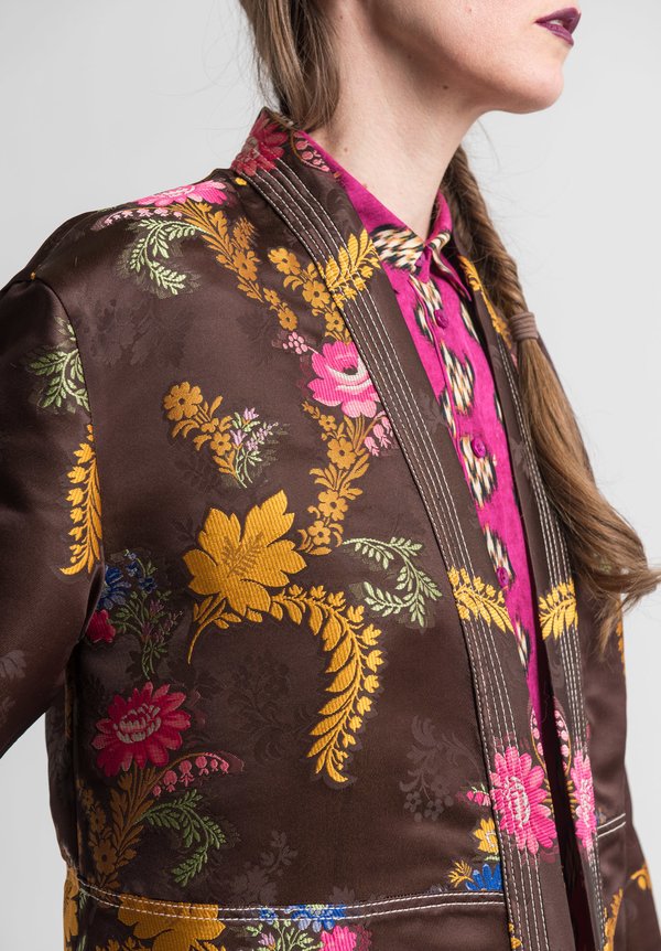 Etro Runway Relaxed Floral Jacquard Kimono Jacket in Brown	