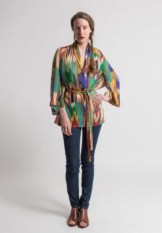 Etro Sheer Silk Ikat Print Top in Multi	