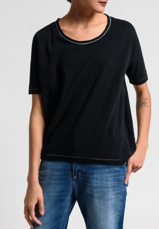 Paychi Guh Linen/Cotton Relaxed Boxy Tee in Black	