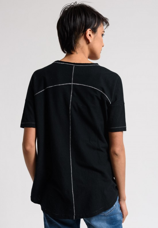 Paychi Guh Linen/Cotton Relaxed Boxy Tee in Black	