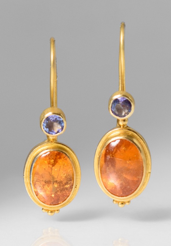 Kimarie Designs 18k Gold, Tanzanite, & Spessartite Garnet Earrings	