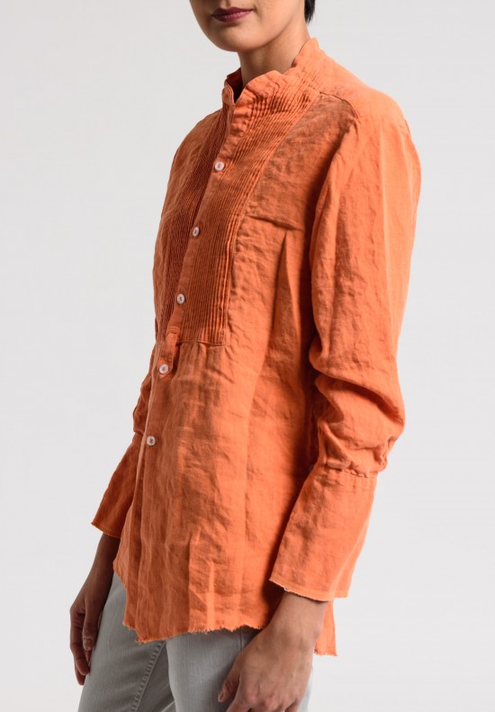 Greg Lauren Linen Square Bib Tux Shirt in Orange	