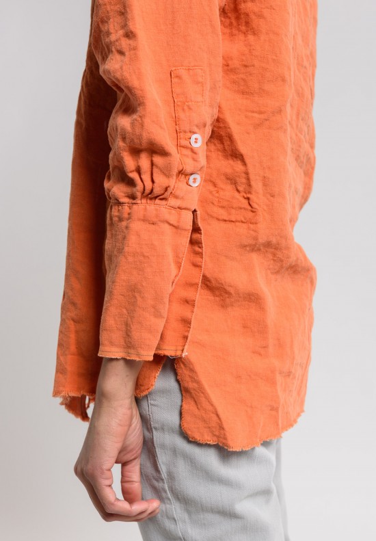 Greg Lauren Linen Square Bib Tux Shirt in Orange	