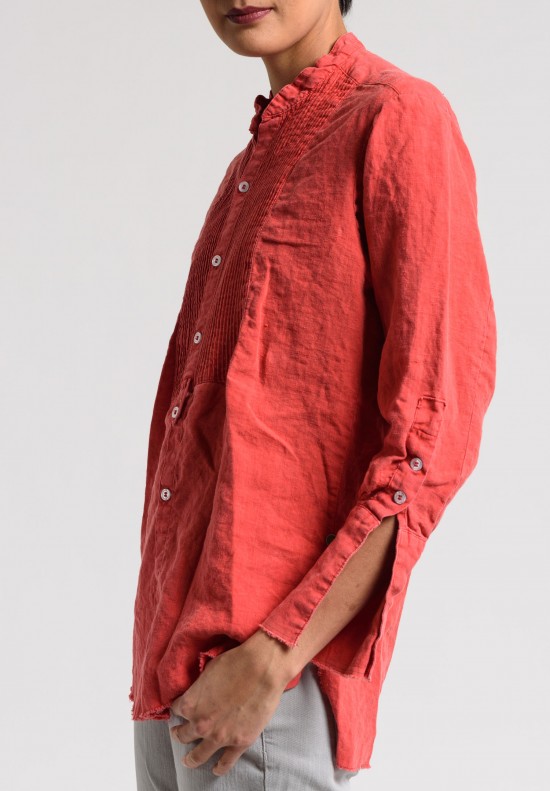 Greg Lauren Linen Square Bib Tux Shirt in Red	