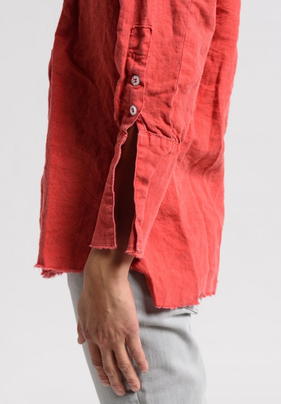 Greg Lauren Linen Square Bib Tux Shirt in Red	