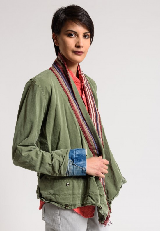 Greg Lauren Army Tent/Stripe Silk Fitted Kimono Jacket in Green	