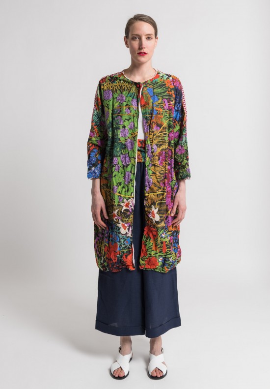Daniela Gregis Reversible Cotton Floral/Plaid Jacket in Multicolor	