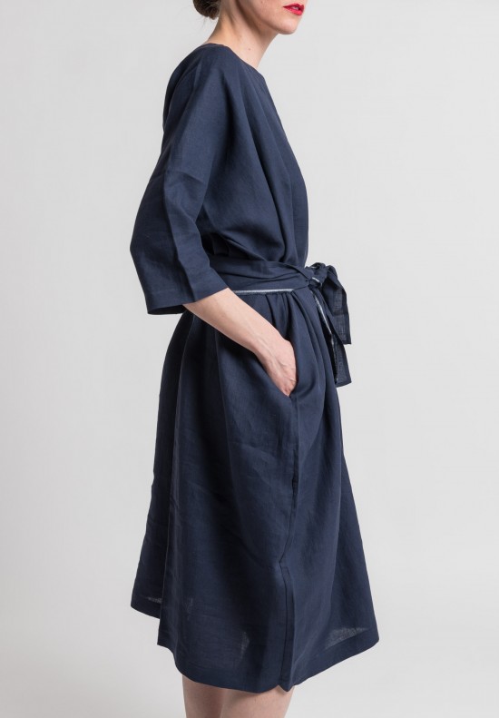 Daniela Gregis Oversized Linen Dress in Dark Blue	