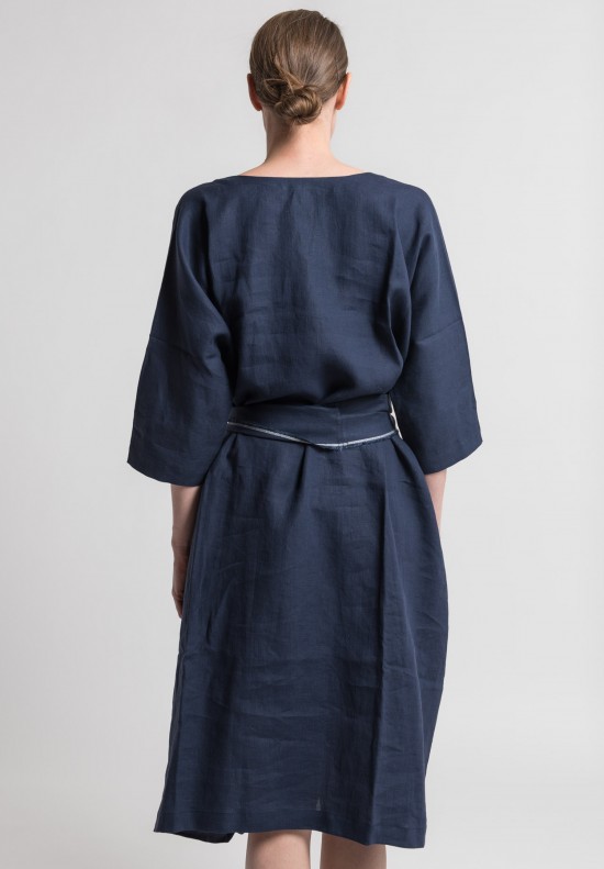 Daniela Gregis Oversized Linen Dress in Dark Blue	