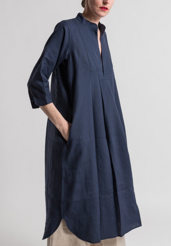Daniela Gregis Linen Kora Dress in Dark Blue	