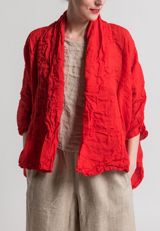Daniela Gregis Washed Linen Oversized Open Jacket in Red	