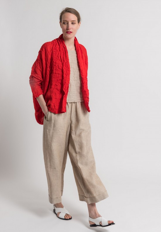 Daniela Gregis Washed Linen Oversized Open Jacket in Red	