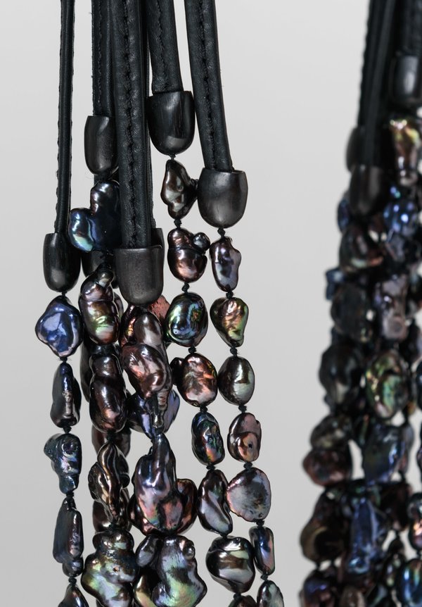 Monies UNIQUE Pearls & Leather Multi Strand Necklace	