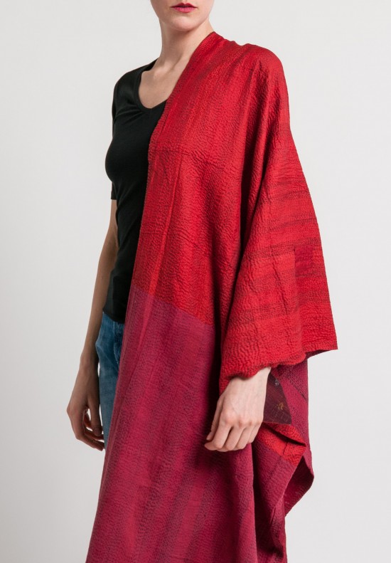 Mieko Mintz Brocade Patched 2-Layer Large Shawl in Red/Gold