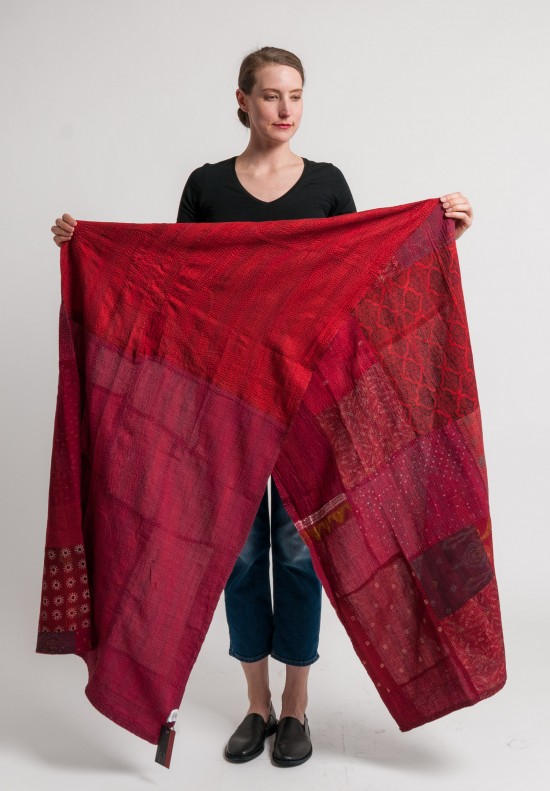 Mieko Mintz Brocade Patched 2-Layer Large Shawl in Red/Gold